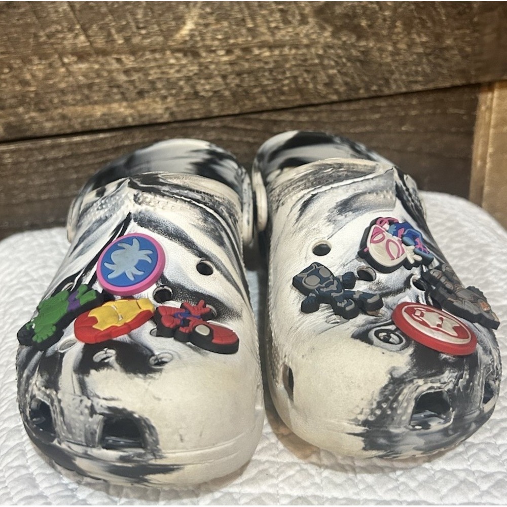 Crocs Clogs Size C12 Slip On Shoes White & Black Marvel Jibits